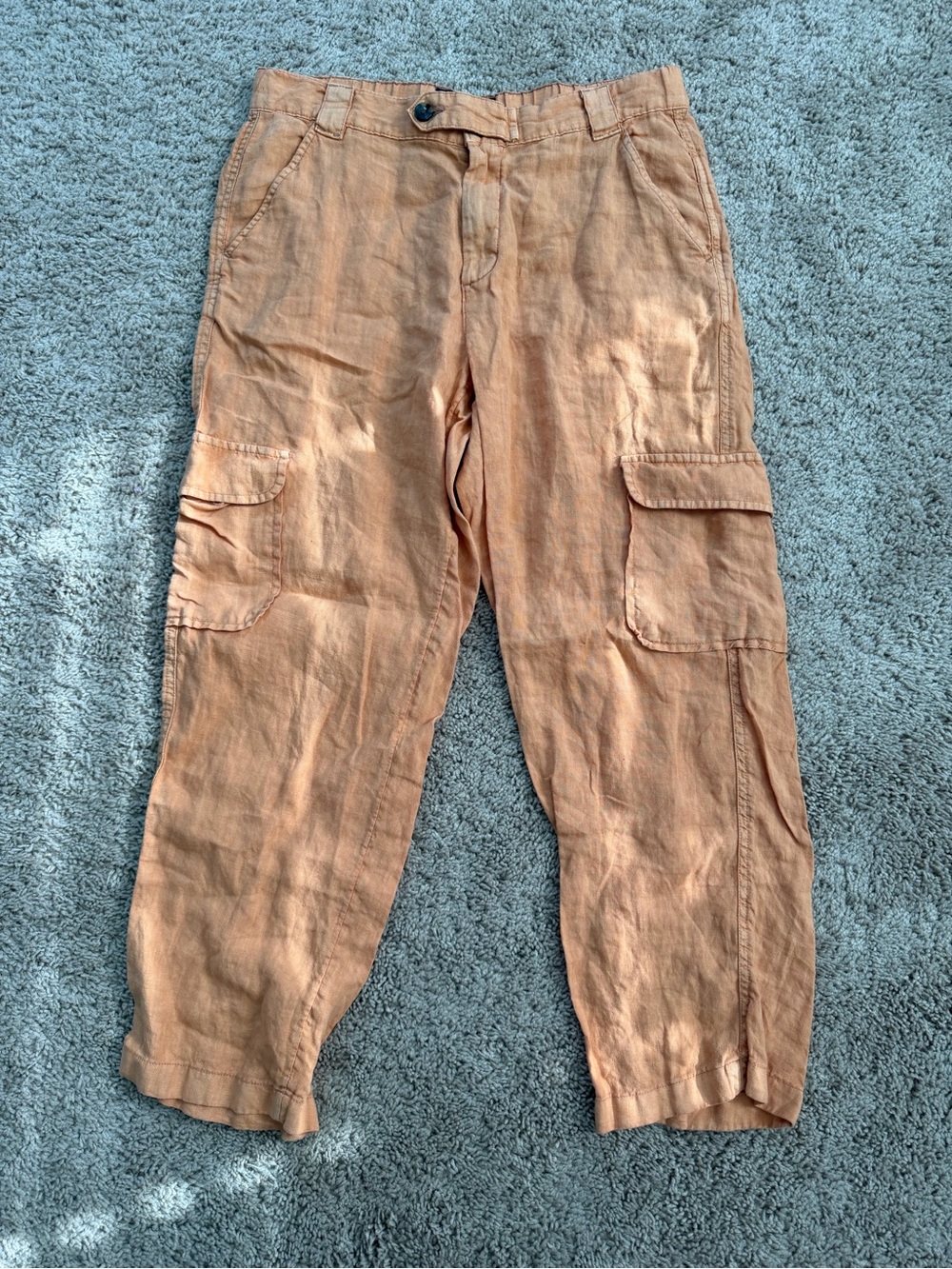 Rachel Roy Linen Cargo Pants Beige Button Zip Women Straight Leg 25" Inseam